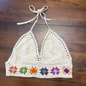 Beach By Exist WoWo Bohemian Crochet Tie Up Top